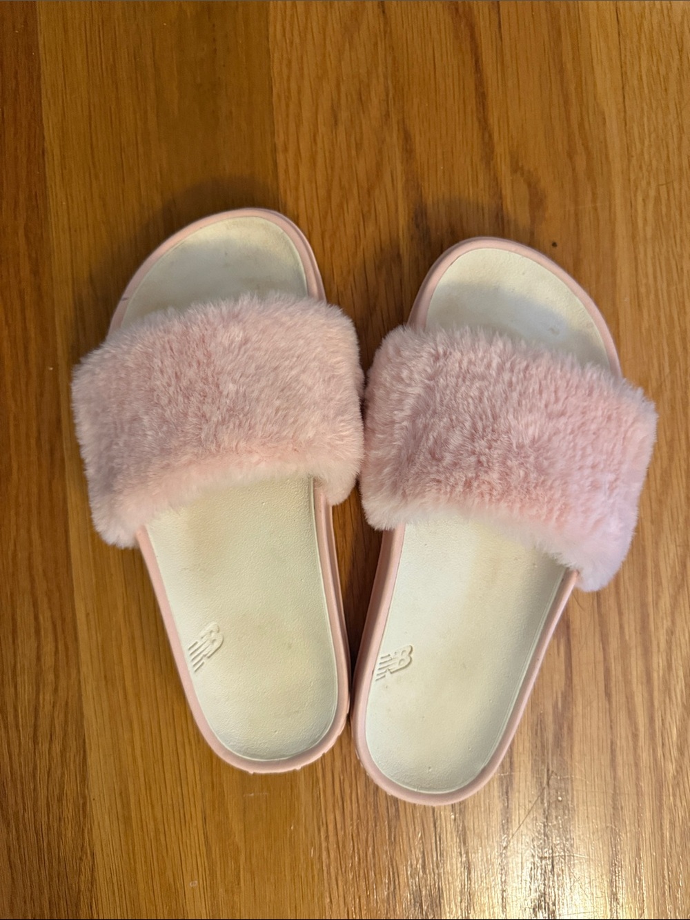 New Balance Pink Faux-Fur Slide Slippers
